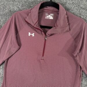 Under Armour‎ HeatGear 1/4 Zip Pullover Womens Small Maroon Striped Long Sleeve